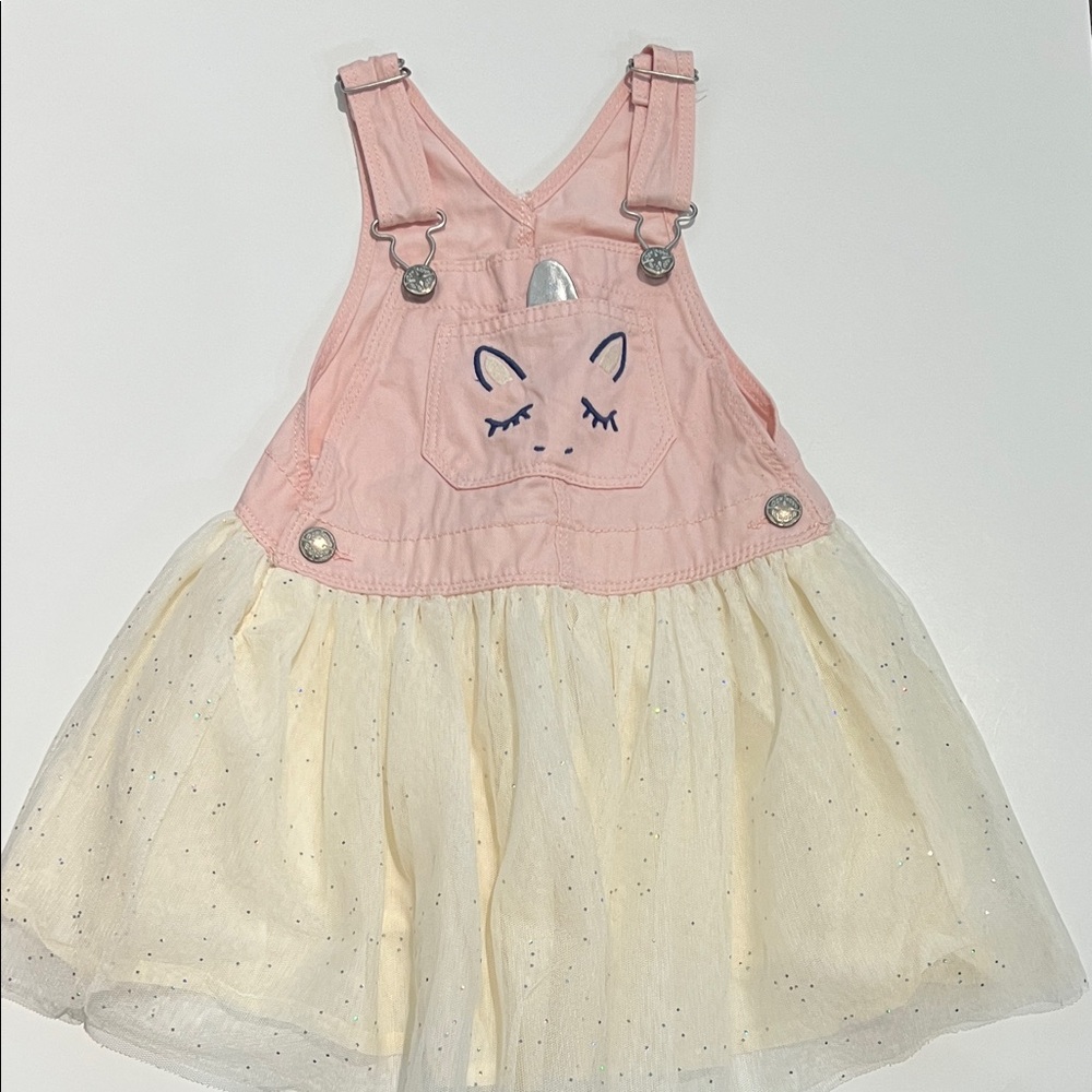 OshKosh B'gosh Pink and Cream Kids Unicorn Tulle Skirtall Overall Dress  3T